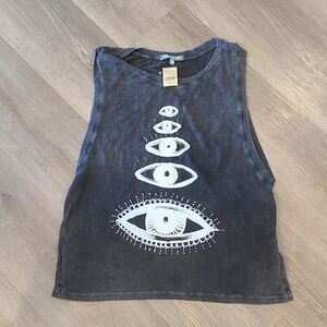 Gray Sleeveless Dont Ask Why Top with Eye Design